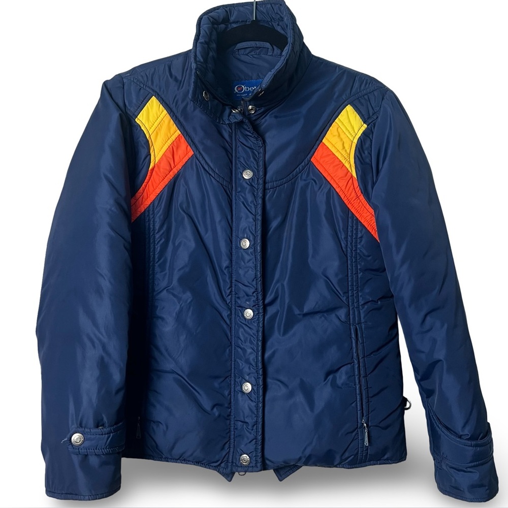 Obermeyer – Vintage 70s Women’s Ski Jacket Navy Rainbow Chevron – Sz. M/L